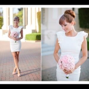 NWOT Ted Baker London White Ruffle Body Con Dress - Size 0